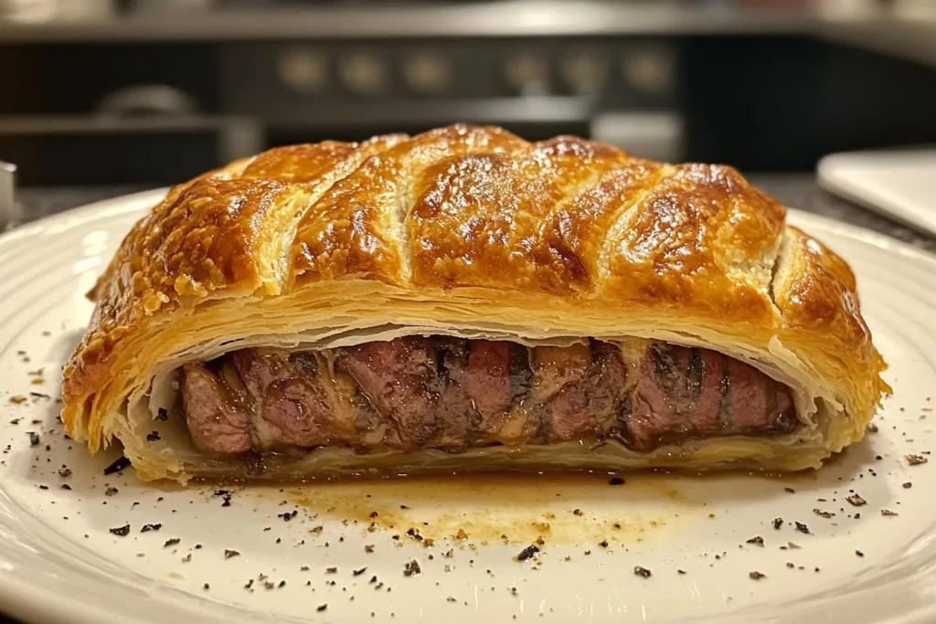 Beef wellington on a plate