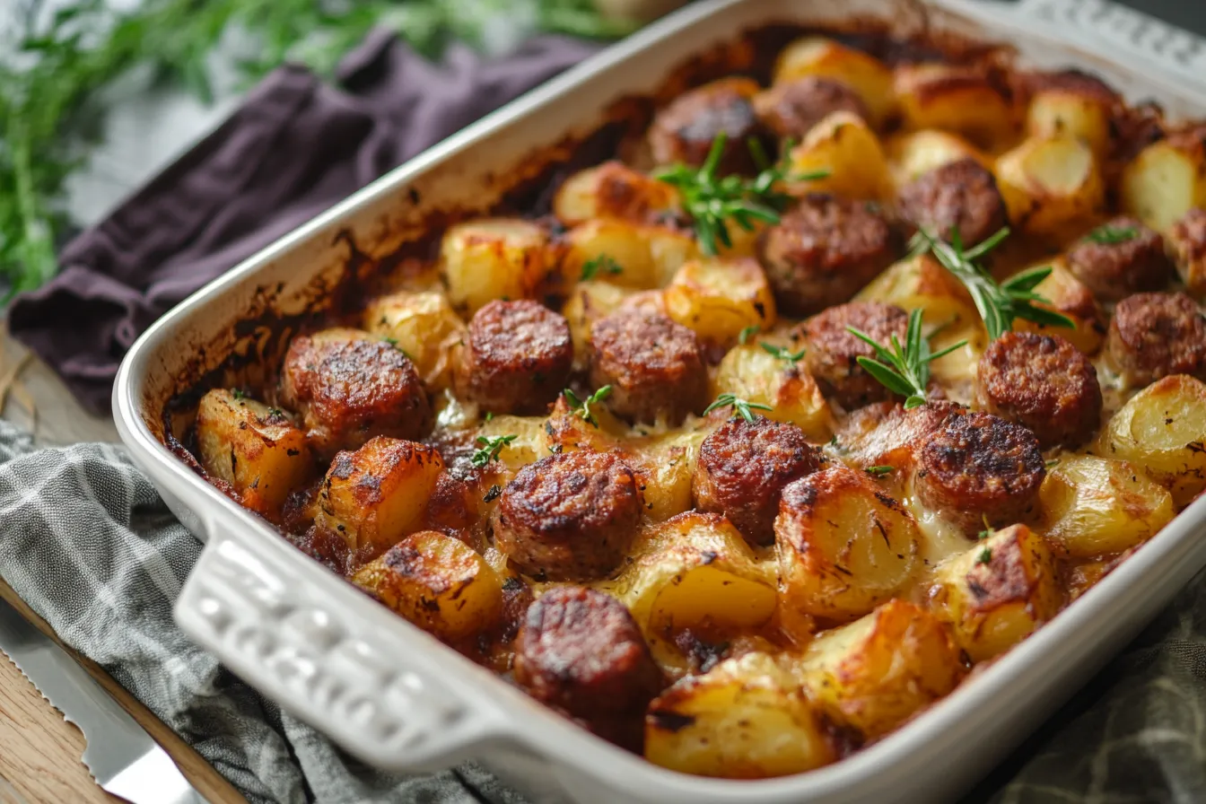 Golden Roasted Potatoes and Sausage Bake with Fresh Herbs