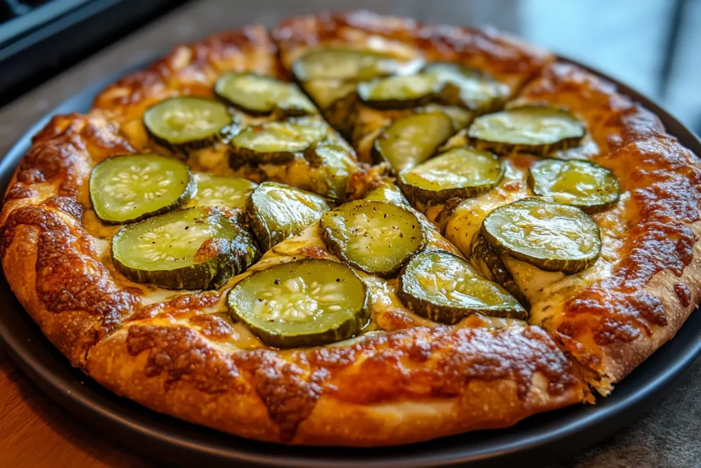 Pickle Pizza on a plate.