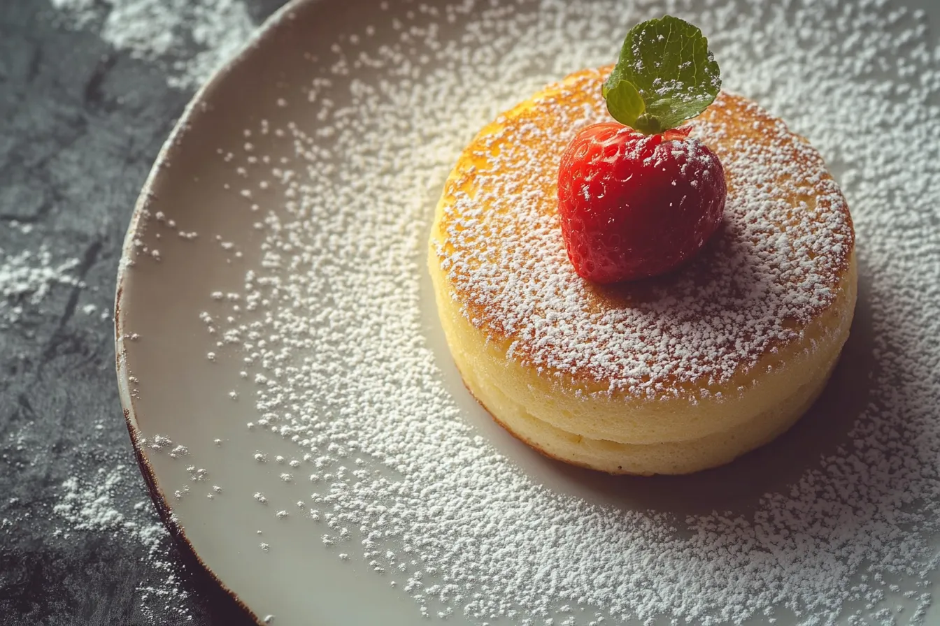 Mini Pancake with straw berry and sugar on top