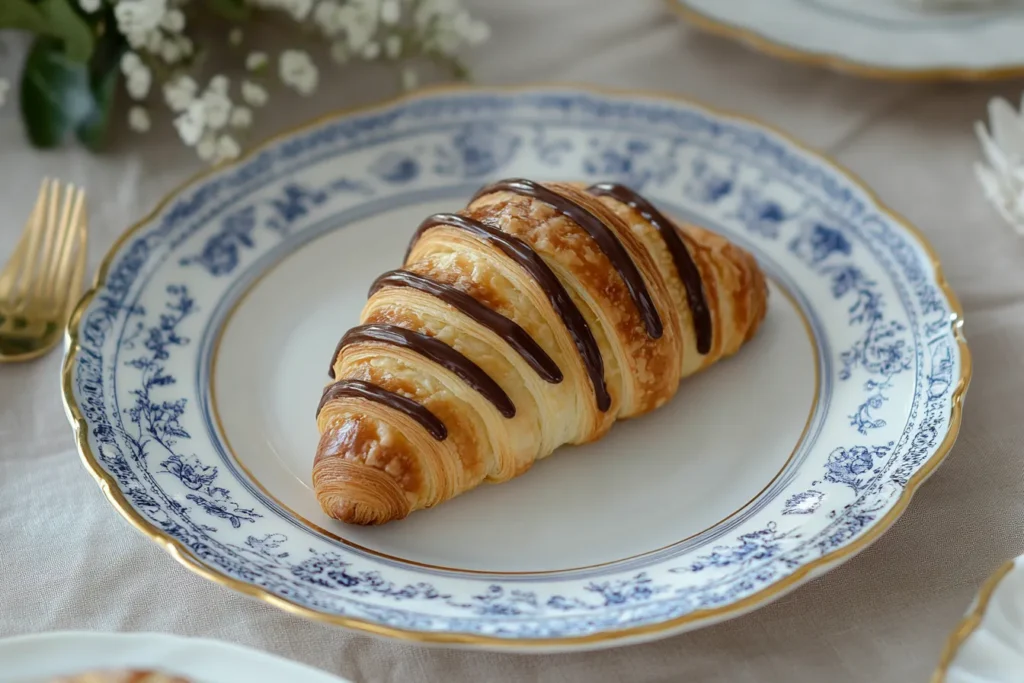 Freshly baked chocolate croissants with a rich filling