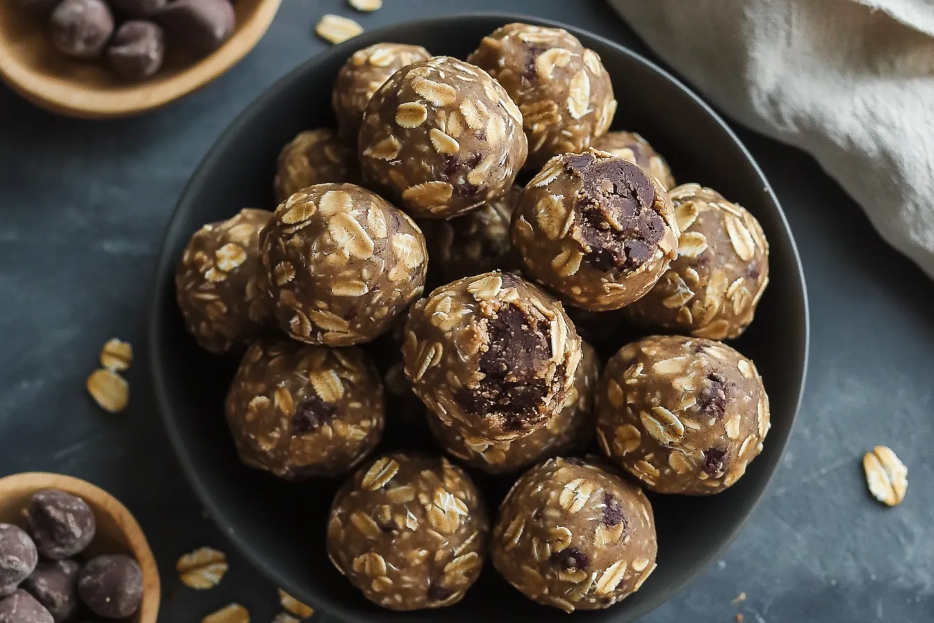 Plate of oatmeal peanut butter energy balls arranged neatly, showcasing a healthy snack option with oats and nuts. Can I Eat Peanut Butter for Weight Loss